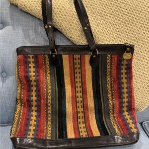 Vintage Brahmin Tapestry and Leather Tote Bag